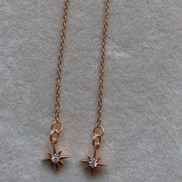 Handmade Gold North Star Threader Earrings - Picture 3 of 4